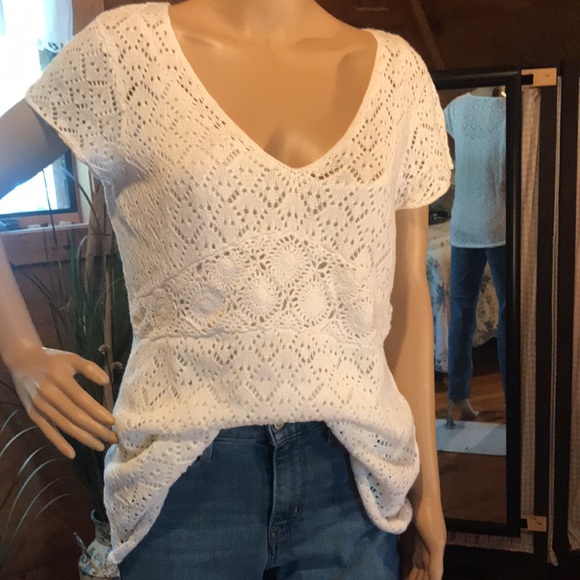 AXCESS (Liz Claiborne) White Short Sleeve Pointelle Crochet Tunic Sz. Large-NWOT - Picture 3 of 14